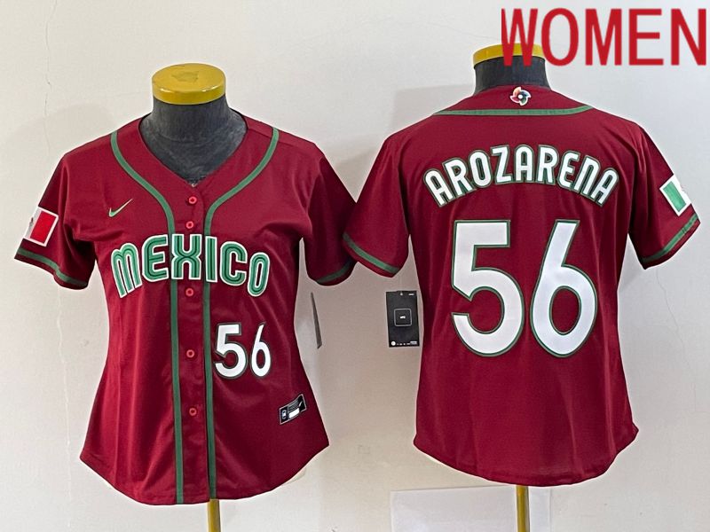 Women 2023 World Cub Mexico #56 Arozarena Red Nike MLB Jersey6